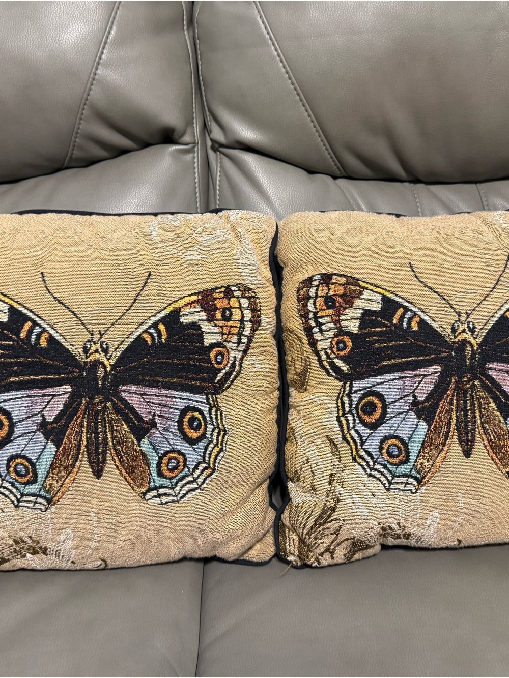 Butterfly Accent Throw Pillow Pair in Beige – Decorative Home Cushions